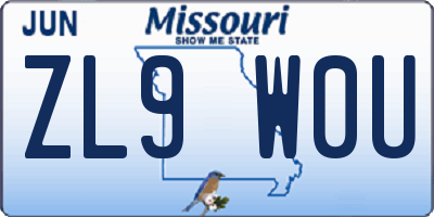 MO license plate ZL9W0U