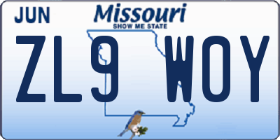 MO license plate ZL9W0Y