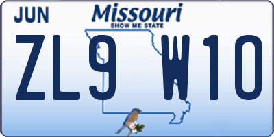 MO license plate ZL9W1O