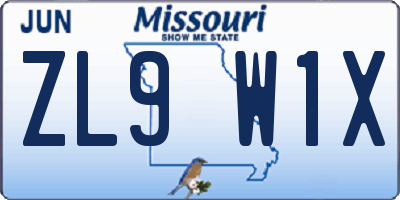 MO license plate ZL9W1X