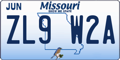 MO license plate ZL9W2A