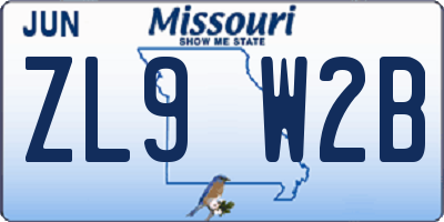 MO license plate ZL9W2B