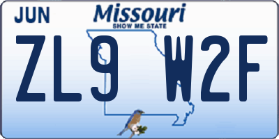 MO license plate ZL9W2F