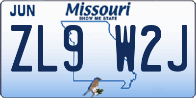 MO license plate ZL9W2J