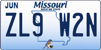 MO license plate ZL9W2N