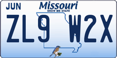 MO license plate ZL9W2X