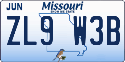 MO license plate ZL9W3B