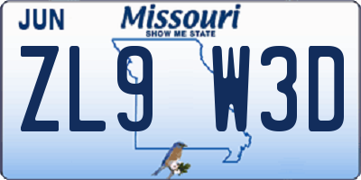 MO license plate ZL9W3D