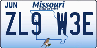 MO license plate ZL9W3E