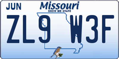 MO license plate ZL9W3F
