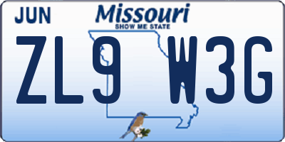MO license plate ZL9W3G