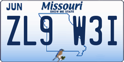 MO license plate ZL9W3I