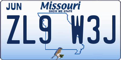 MO license plate ZL9W3J