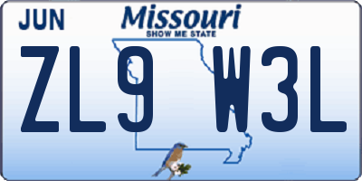 MO license plate ZL9W3L