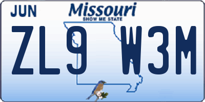 MO license plate ZL9W3M