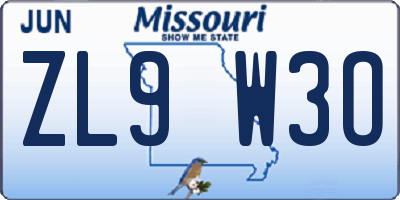 MO license plate ZL9W3O