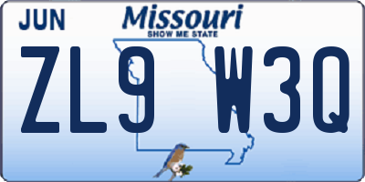 MO license plate ZL9W3Q
