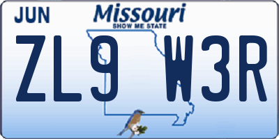 MO license plate ZL9W3R
