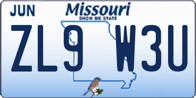 MO license plate ZL9W3U