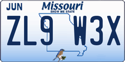 MO license plate ZL9W3X