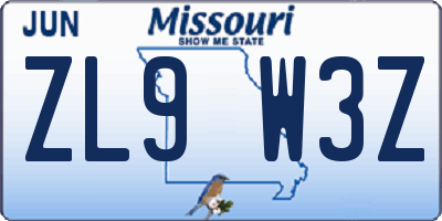 MO license plate ZL9W3Z