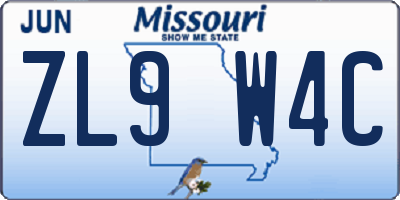 MO license plate ZL9W4C