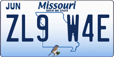MO license plate ZL9W4E