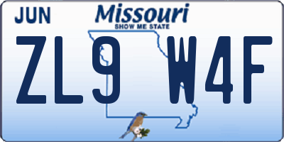 MO license plate ZL9W4F