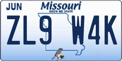 MO license plate ZL9W4K