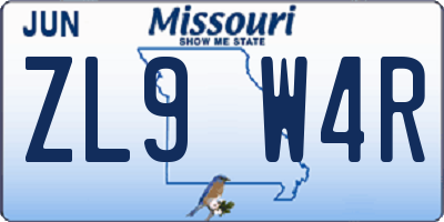 MO license plate ZL9W4R