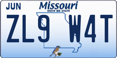 MO license plate ZL9W4T
