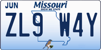 MO license plate ZL9W4Y