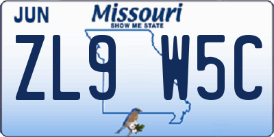MO license plate ZL9W5C