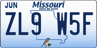 MO license plate ZL9W5F