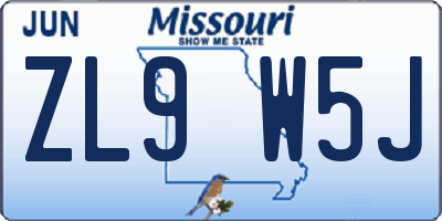 MO license plate ZL9W5J