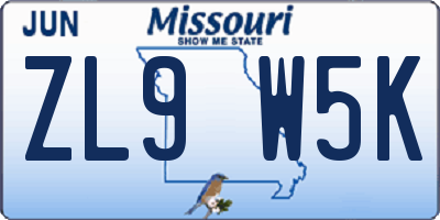 MO license plate ZL9W5K