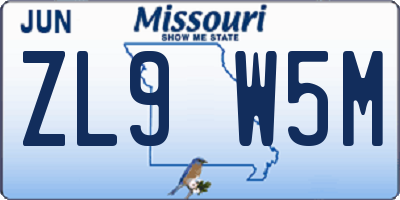 MO license plate ZL9W5M
