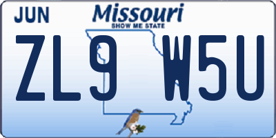 MO license plate ZL9W5U