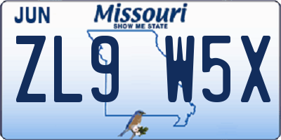 MO license plate ZL9W5X