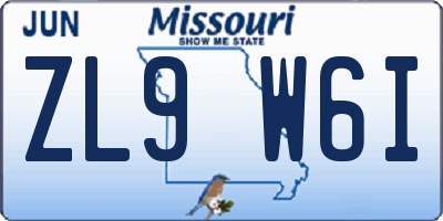 MO license plate ZL9W6I