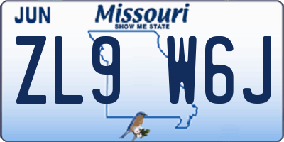 MO license plate ZL9W6J