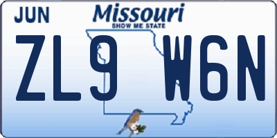 MO license plate ZL9W6N