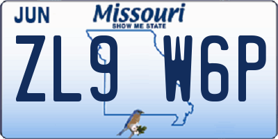 MO license plate ZL9W6P