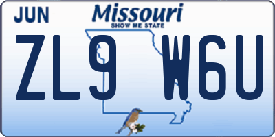 MO license plate ZL9W6U