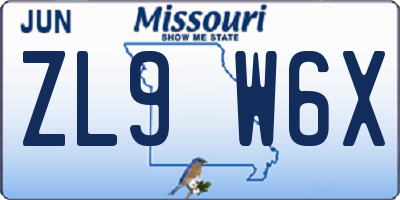 MO license plate ZL9W6X