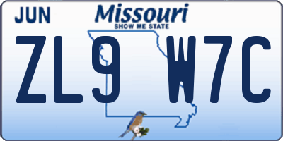 MO license plate ZL9W7C