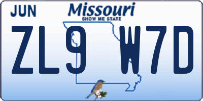 MO license plate ZL9W7D