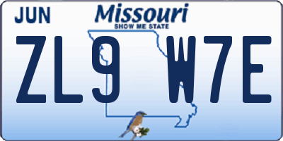 MO license plate ZL9W7E