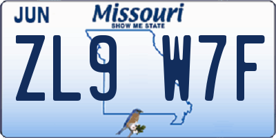 MO license plate ZL9W7F