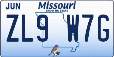 MO license plate ZL9W7G